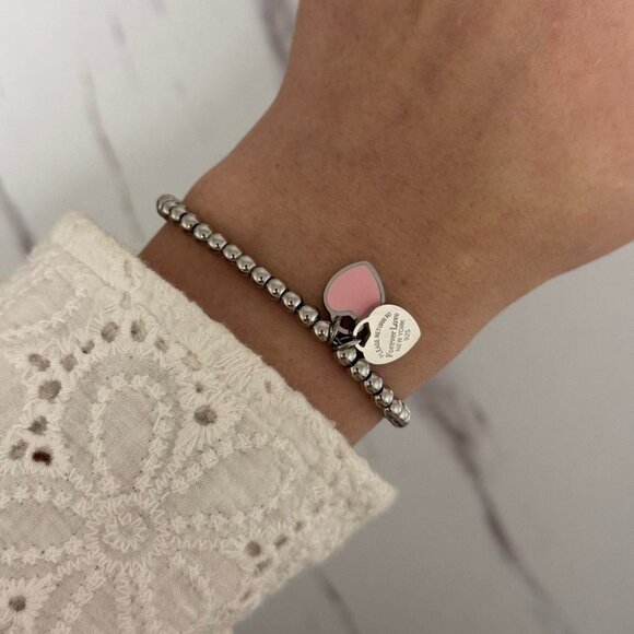 SKU:0100 silver bracelet With pendant silver pink heart New York - Picture 3 of 4